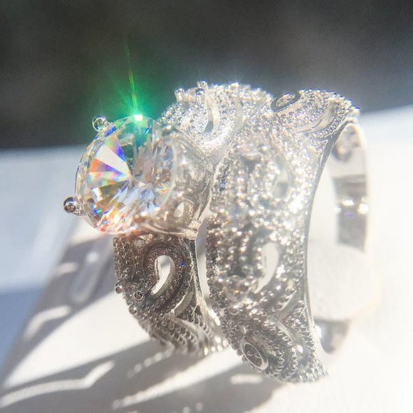 NEW Sterling Silver Solitaire Diamond 2PC Ring B1 - Picture 4 of 8